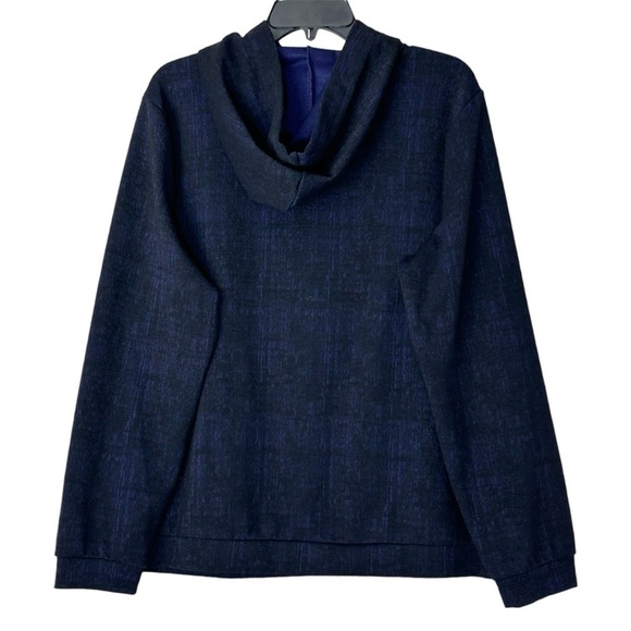 J JASON WU Stretch Purple Black Knit Plaid Hoodie Sweatshirt Top size L - Picture 9 of 12